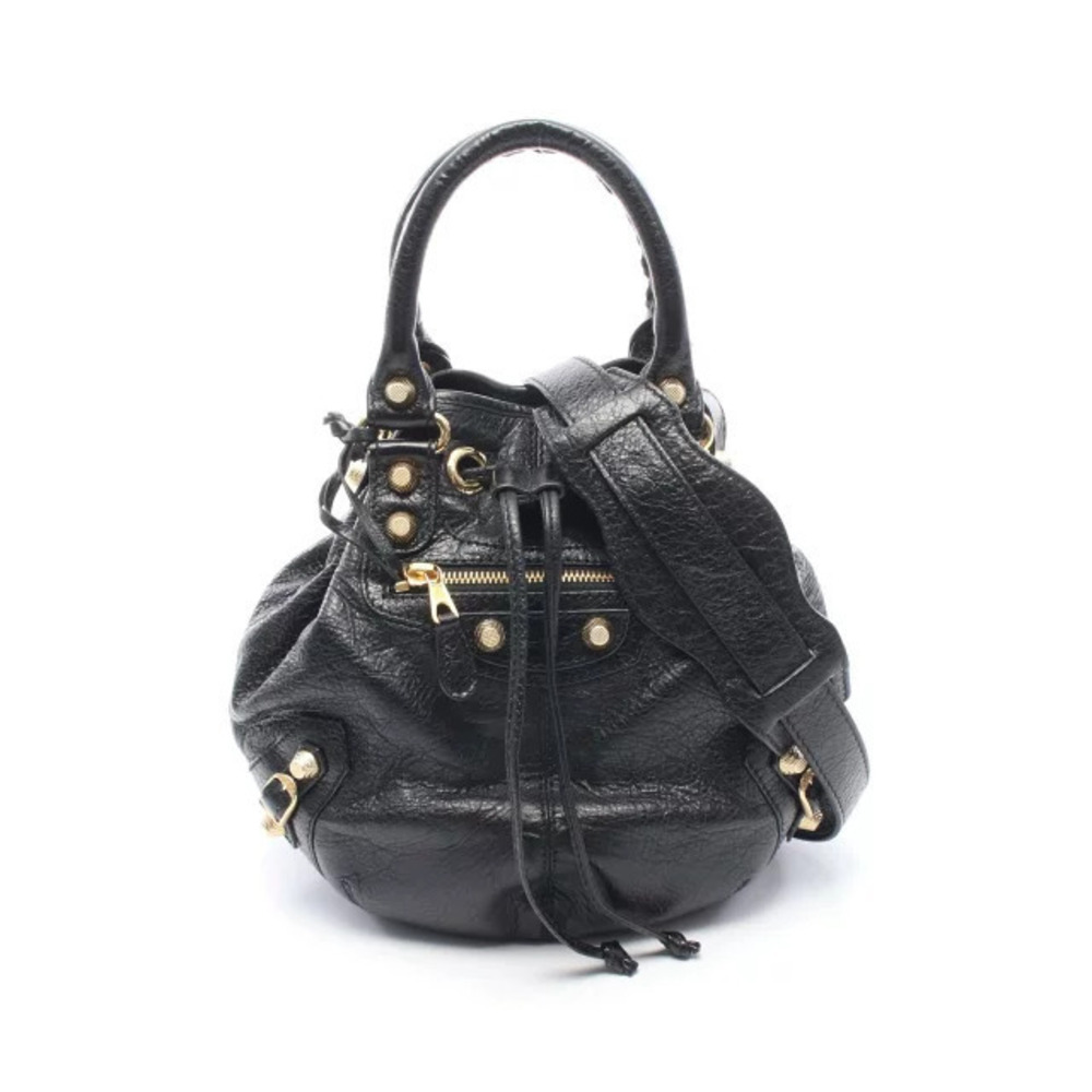 Balenciaga Giant Pom Handbag Leather Black